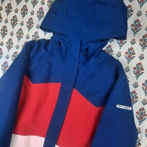 Spyder Womens Blue Red White Colorblock Hooded Ski Snowboard Jacket Medium
